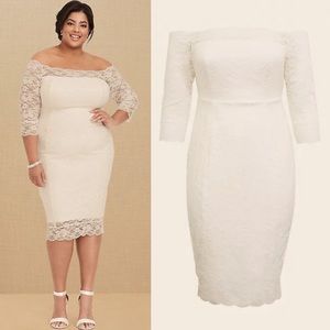 TORRID SPECIAL OCCASION IVORY LACE OFF SHOULDER BODYCON DRESS